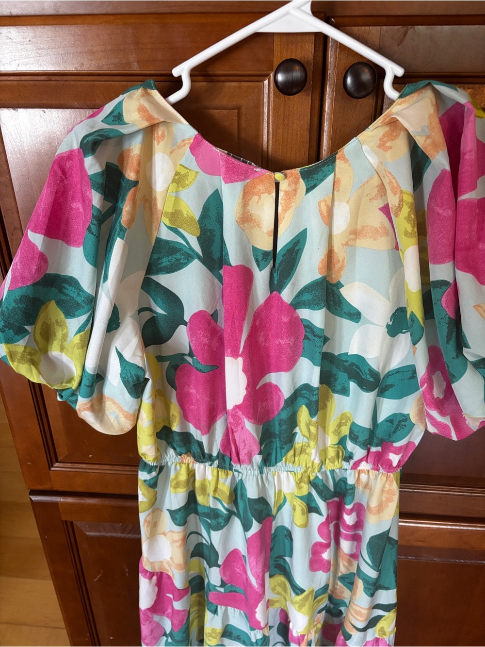 Umgee Floral Teal Yellow Green Print Dress - Picture 3 of 3